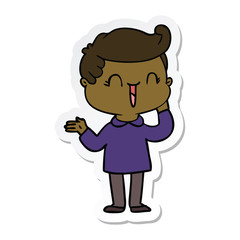 sticker of a cartoon laughing boy