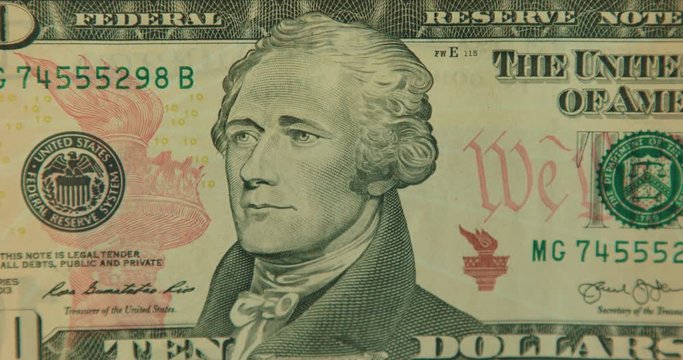 10(ten) US Dollar bill close up, macro