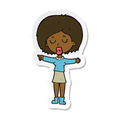 sticker of a cartoon pointing woman