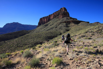 Hikers on the Tonto Trail in Grand Canyon National Park, Arizona..