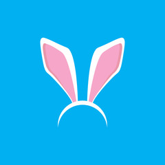 white easter bunny funky mask with rabbit ears isolated on blue background. vector Kids easter party mask