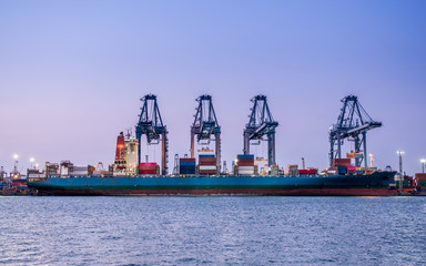 Loading cargo container ship port