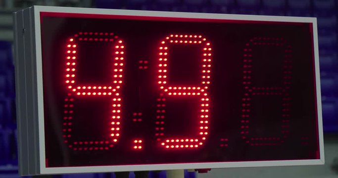 Big sports scoreboard timer, red led flashing numbers stopwatch.