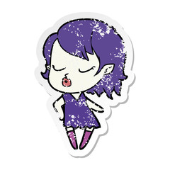 distressed sticker of a cute cartoon vampire girl