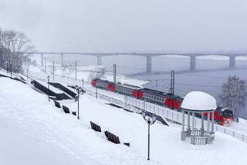 winter landscape with multiple-unit train