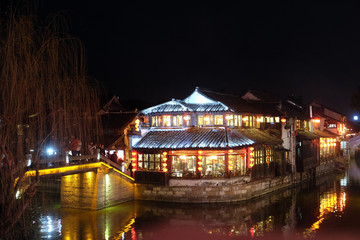 Night scenes of Chinese water village Xitang