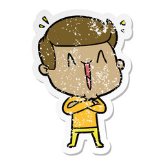 distressed sticker of a cartoon excited man