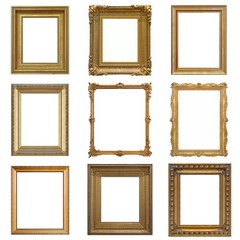 Set of golden frames for paintings, mirrors or photos