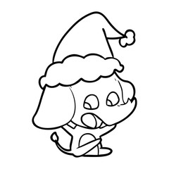 cute line drawing of a elephant wearing santa hat