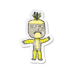 retro distressed sticker of a cartoon waving robot