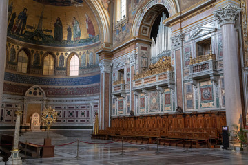 Fototapeta na wymiar Panoramic view of interior of Lateran Basilica (Papal Archbasilica of St. John)
