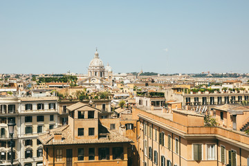 Panoramic view of city Rome with old houses from the Spanish steps