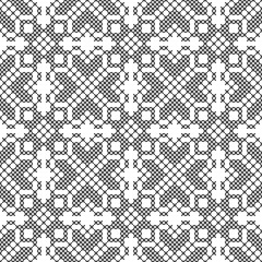 Cross stitch. Black and white seamless pattern. Embroidery, knitting. Abstract geometric background. Ethnic ornaments.