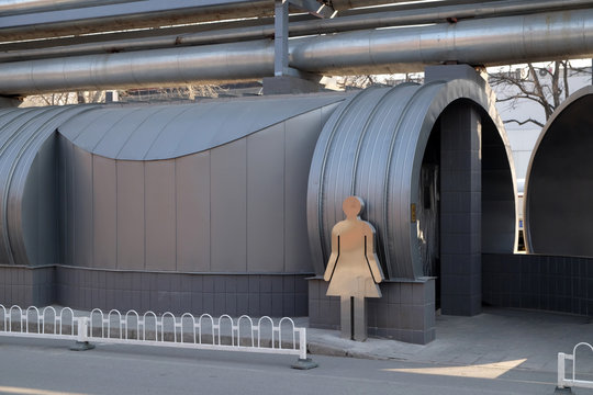 Public toilets in 798 in Art District. The 798 Art District is regarded as the biggest arts area in China and it has won international acclaim during last years, Beijing, China.