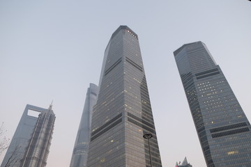 Fototapeta na wymiar Financial towers in the Pudong east side of Shanghai, China