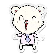 distressed sticker of a happy cartoon polar bear