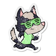 distressed sticker of a cool cartoon wolf