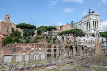 Fototapeta premium Panoramic view of temple of Venus Genetrix is ruined temple and forum of Caesar
