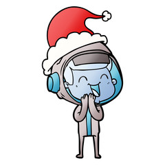 happy gradient cartoon of a astronaut wearing santa hat