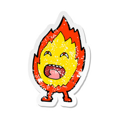 retro distressed sticker of a cartoon flame character