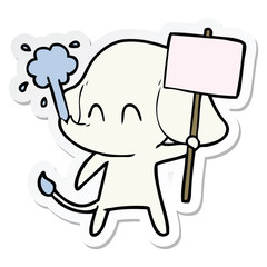 sticker of a cute cartoon elephant spouting water