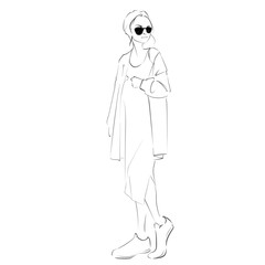 Black and white fashion sketch of a cool mom to be