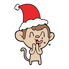 crazy line drawing of a monkey wearing santa hat