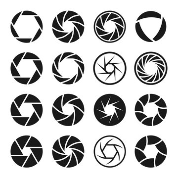 Camera shutter icon set, photo and video equipment