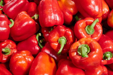 Red bell peppers on the shop window