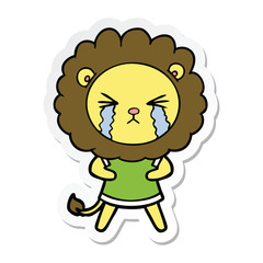 sticker of a cartoon crying lion