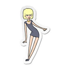sticker of a cartoon woman in dress leaning