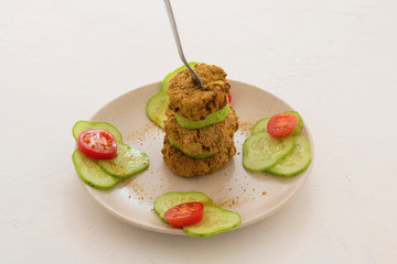 Vegan lentils burgers. Light background, copy space. Healthy vegan food concept.