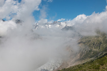 Panorama of mountains scene, walk through the great Aletsch Glacier