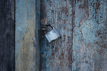 Closeup wooden door with lock