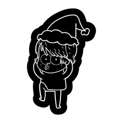 cartoon icon of a woman wearing santa hat