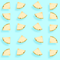 Pineapple Slices on Pastel Tropical Blue Background. creative design