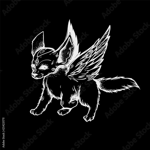 The Small Cute Fox With Angel Wings Running Little Creature - 