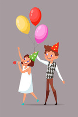 Children in birthday hats vector illustration
