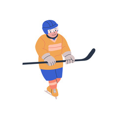 Young litle boy with stick for ice hockey game