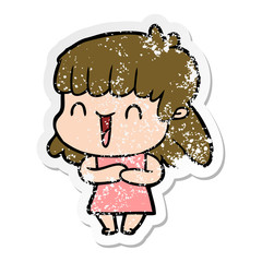 distressed sticker of a cartoon woman