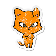 distressed sticker of a cute cartoon cat