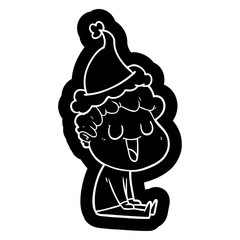 laughing cartoon icon of a man wearing santa hat