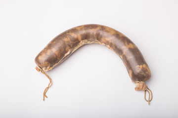 Food, national cuisine and delicious concept - Traditional Central Asian horse meat sausage