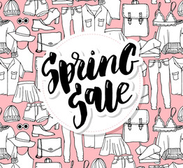 Hand drawn winter knitted clothes set . Vector pattern fashion Sale