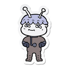 sticker of a friendly cartoon spaceman