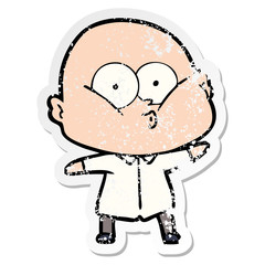 distressed sticker of a cartoon bald man staring
