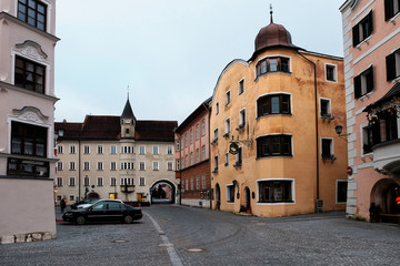 Rattenberg, Austria - january 2018: View of the picturesque town of Rattenberg in Austrian state of Tyrol near Innsbruck. It is the smallest town in the country.