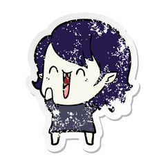 distressed sticker of a cute cartoon happy vampire girl