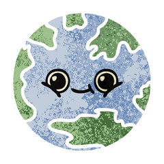retro illustration style cartoon planet earth