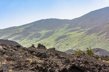 Landscape of Mount Etna, an active volcano on the east coast of Sicily, close to Messina and Catania.